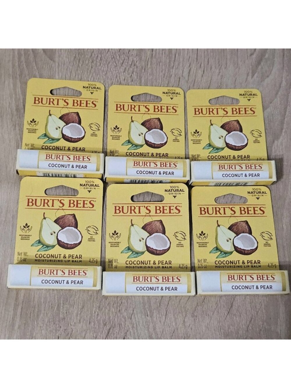 Burt's Bees Coconut and Pear Lip Balm 0.15oz Lot of 6 Moisturizing